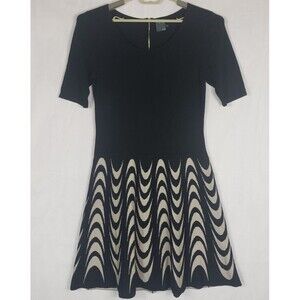 Gabby Skye Sweater Dress Women's L Black & Tan Knit Short Sleeves Fit & Flare